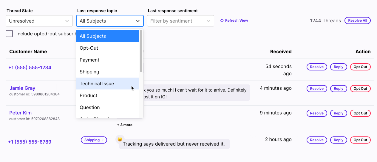 Topic And Sentiment Labels For Subscriber Responses Postscript